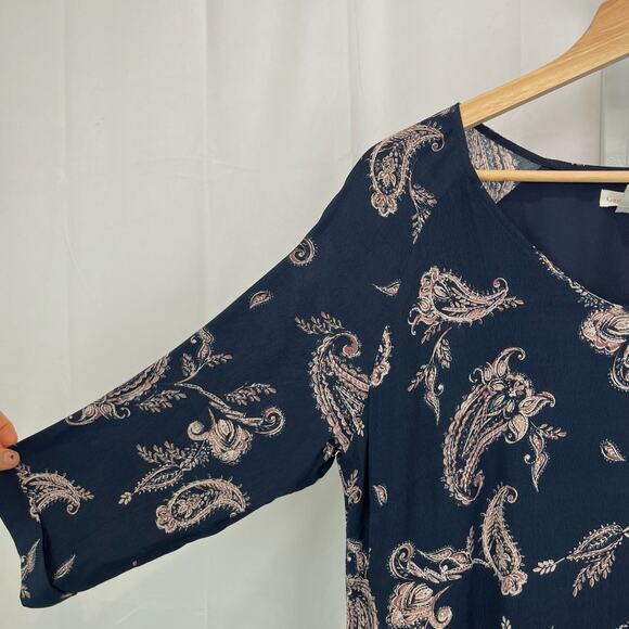 GARNET HILL Size 12 Paisley Bohemian Pocket Detail Dress Navy Blue - Picture 4 of 9
